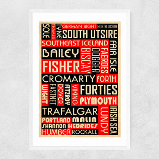 Shipping Forecast By Indieprints Narrow White Frame