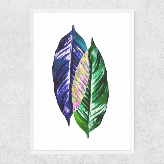 Two Leaves Narrow White Frame