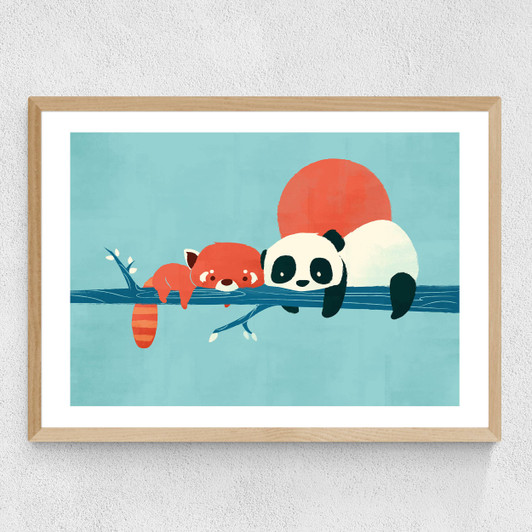 Panda and Racoon Medium Oak Frame