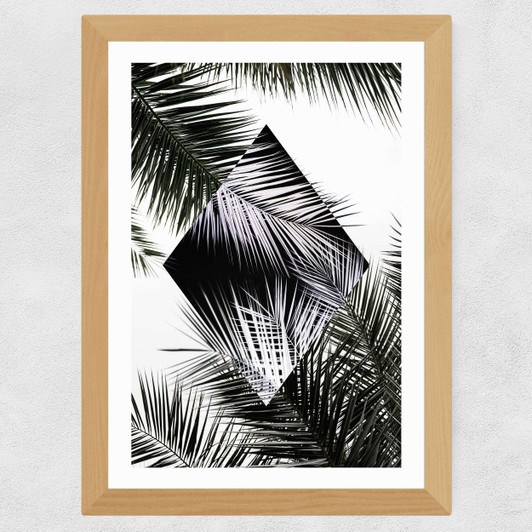 Palm Leaves Geometry Wide Oak Frame