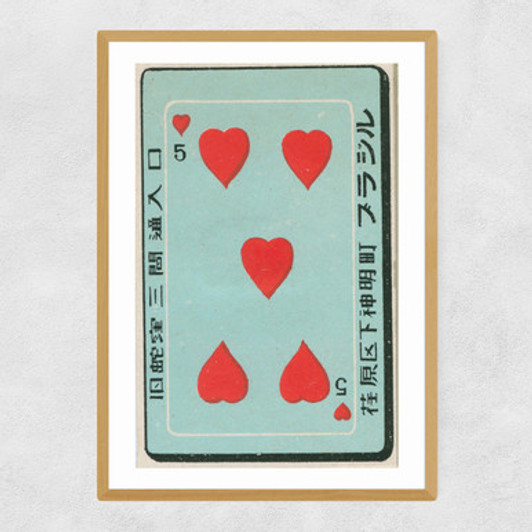 Hearts Matchbox Label Narrow Oak Frame