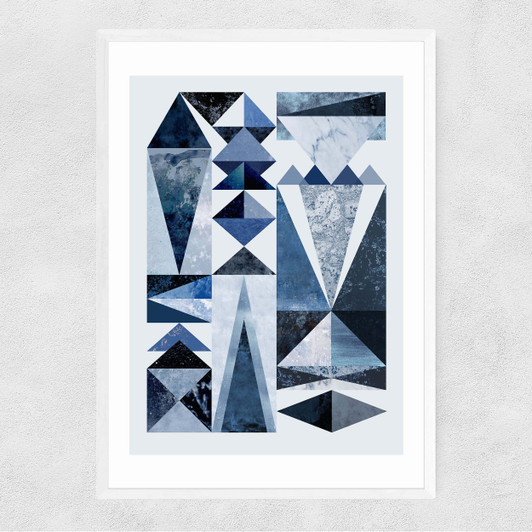 Blue Shapes Narrow White Frame