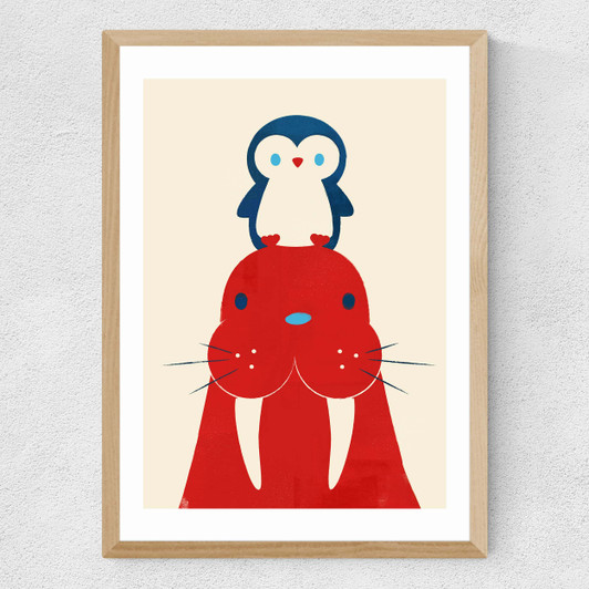 Penguin and Walrus Medium Oak Frame