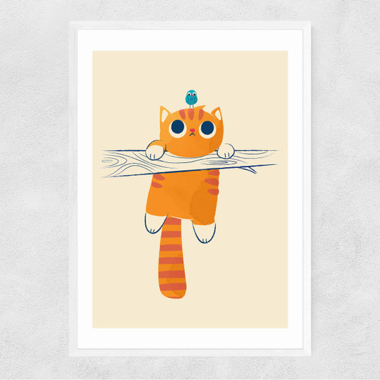 Fat Cat Little Bird Narrow White Frame