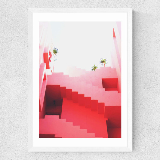 Pink Stairs Medium White Frame