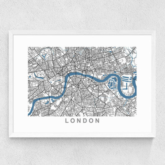 London Map Medium White Frame