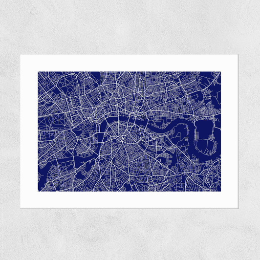 London Map Navy Unframed Print