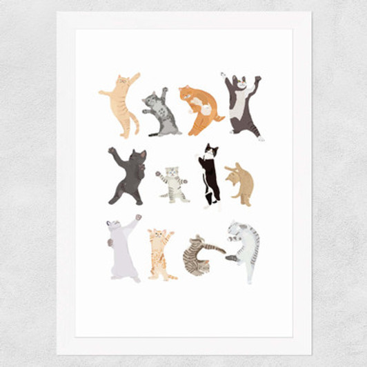 Dancing Cats Wide White Frame