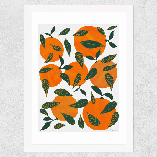 Oranges and Leaves Wide White Frame