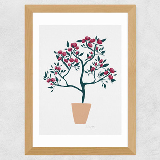 Potted Roses Wide Oak Frame