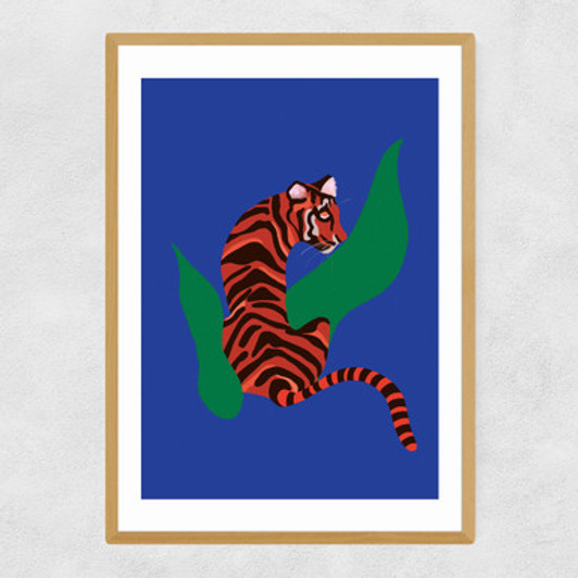 Tiger by Sifa Mustafa Narrow Oak Frame