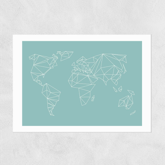 Geometric World Map Mint Unframed Print