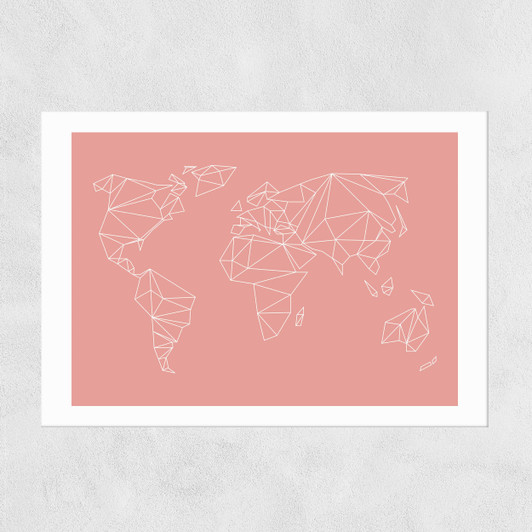 Geometric World Map Blush Unframed Print