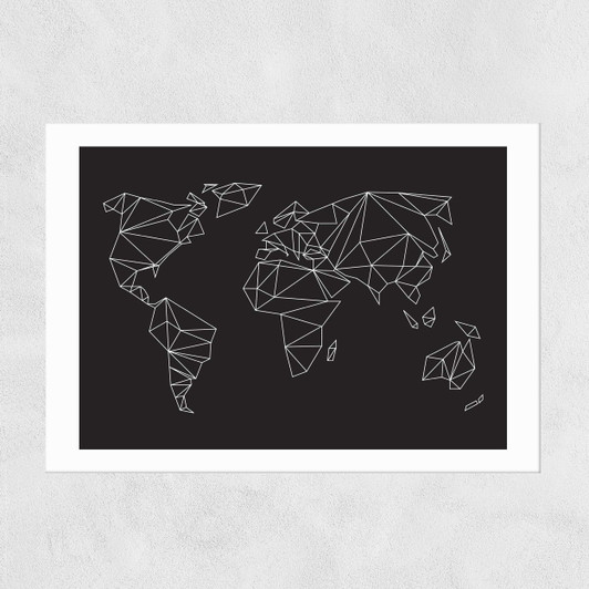 Geometric World Map Black Unframed Print