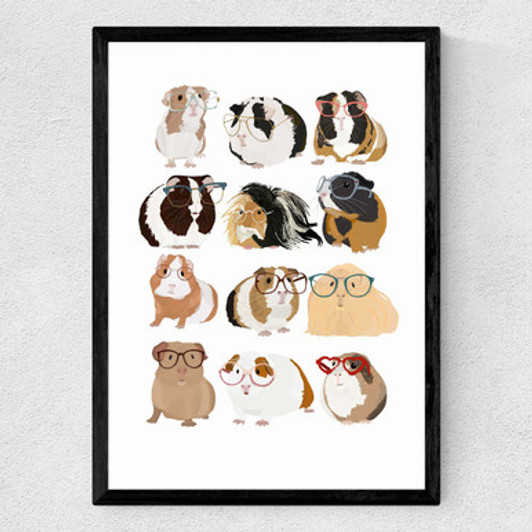 Guinea Pigs Wearing Glasses Medium Black Frame