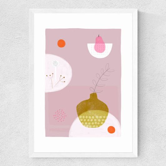 Still Life with Pink Pear Medium White Frame