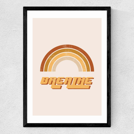 Retro Breathe Quote Medium Black Frame