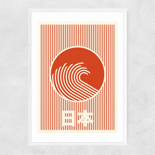 Great Wave of Nippon Narrow White Frame