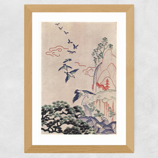Japanese Stitch Craft Landscape Wide Oak Frame