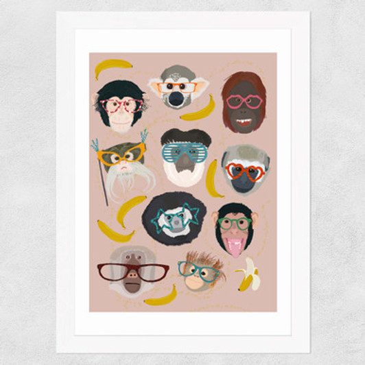 Monkeys in Glasses Wide White Frame