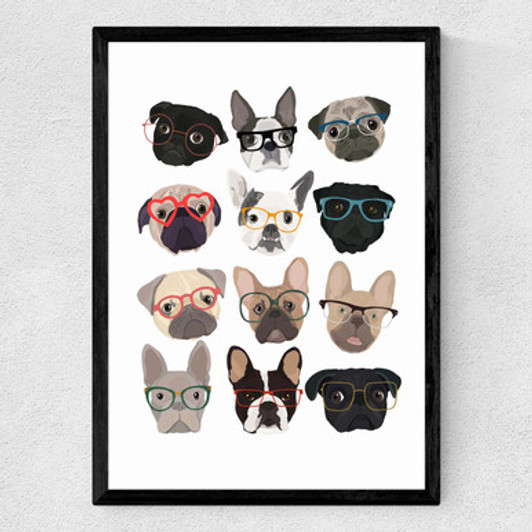 Pugs in Glasses Medium Black Frame