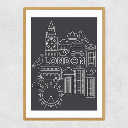 London Icons by Scribbler Narrow Oak Frame