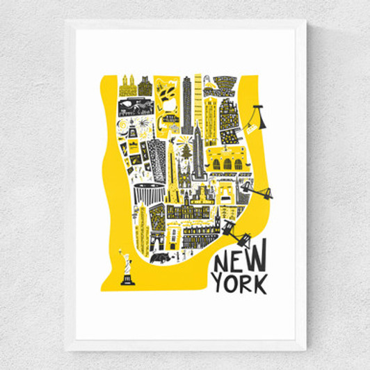 Manhattan Map by Fox and Velvet Medium White Frame