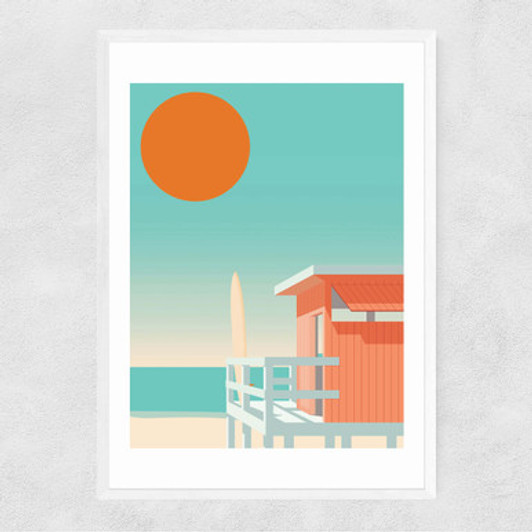 California Beach by Keeler & Sidaway Narrow White Frame