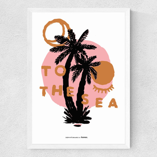 To The Sea Palm Tree Palm Tree Medium White Frame
