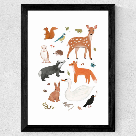 Woodland animals Wide Black Frame