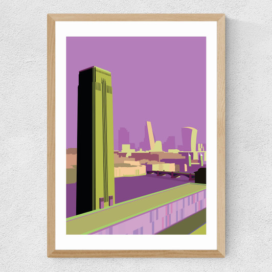 Tate Modern - City Skyline (Purple) Medium Oak Frame