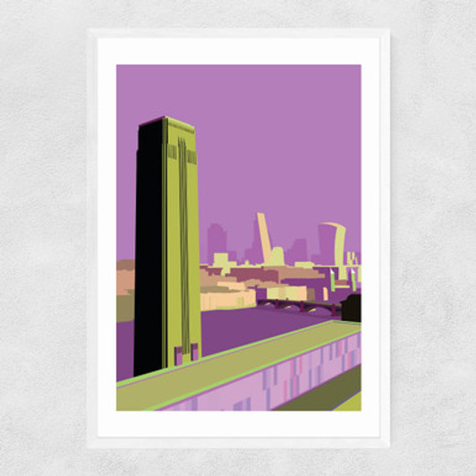 Tate Modern - City Skyline (Purple) Narrow White Frame