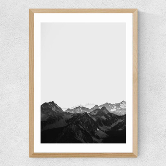 Mountains Black and White Medium Oak Frame