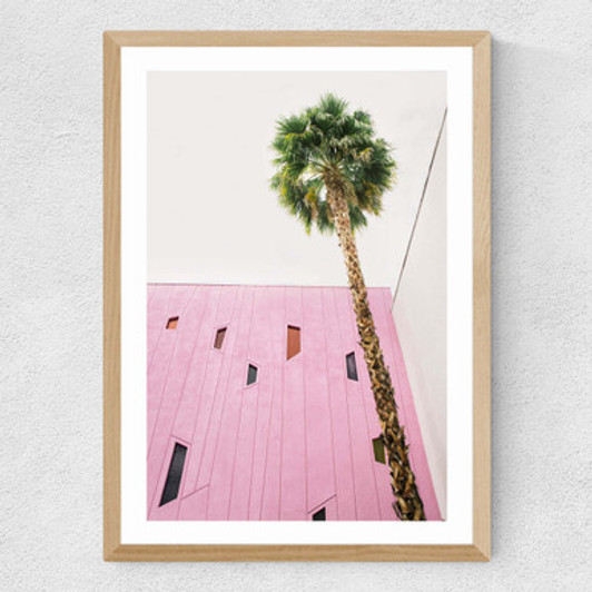 Pink Palm Springs by Oh Fine! Art Medium Oak Frame