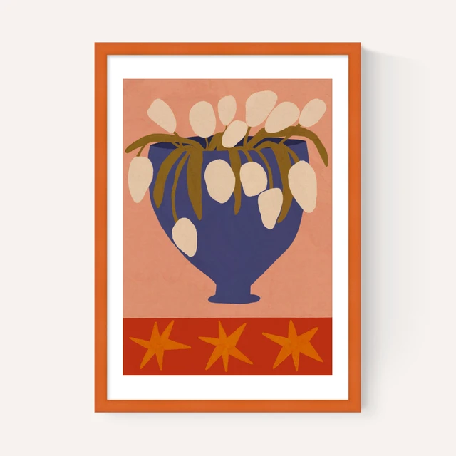 Blue Vase, White Flowers