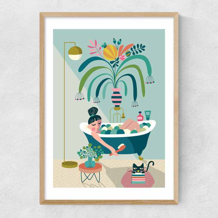 Relaxing Bath Narrow Oak Frame