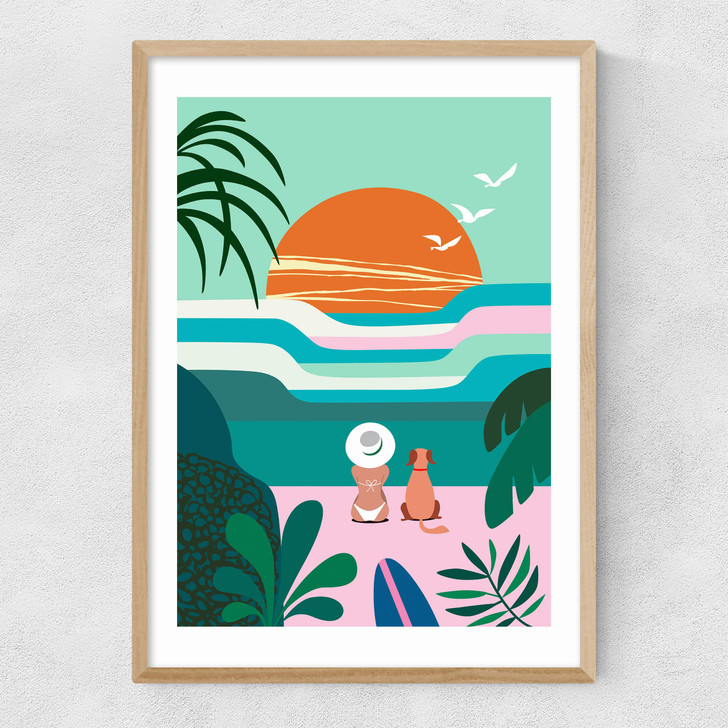 Sun Flock Narrow Oak Frame