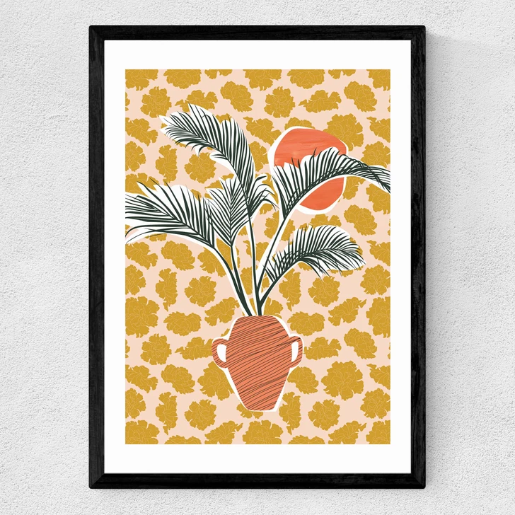 Potted Palm Tree Medium Black Frame