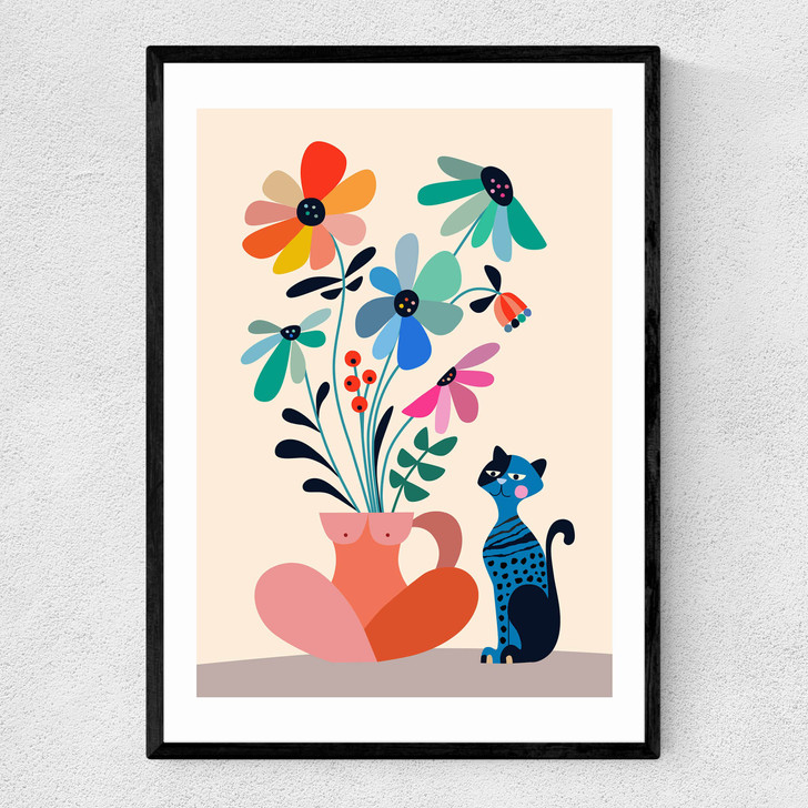 Cat and Daisy Narrow Black Frame