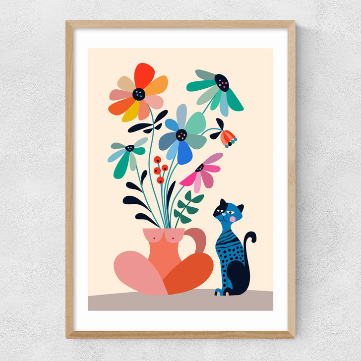 Cat and Daisy Narrow Oak Frame