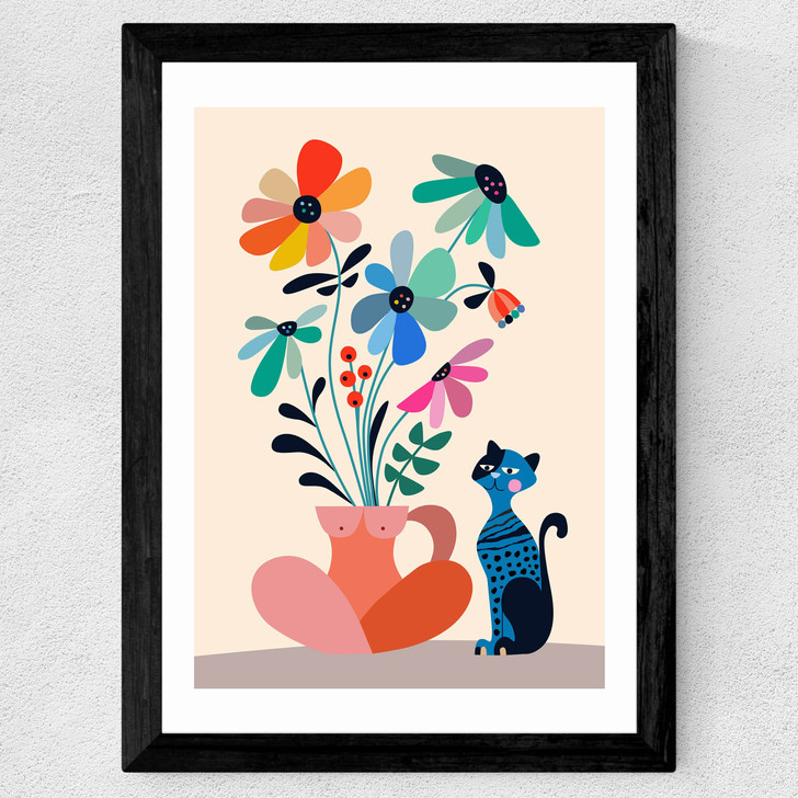 Cat and Daisy Wide Black Frame