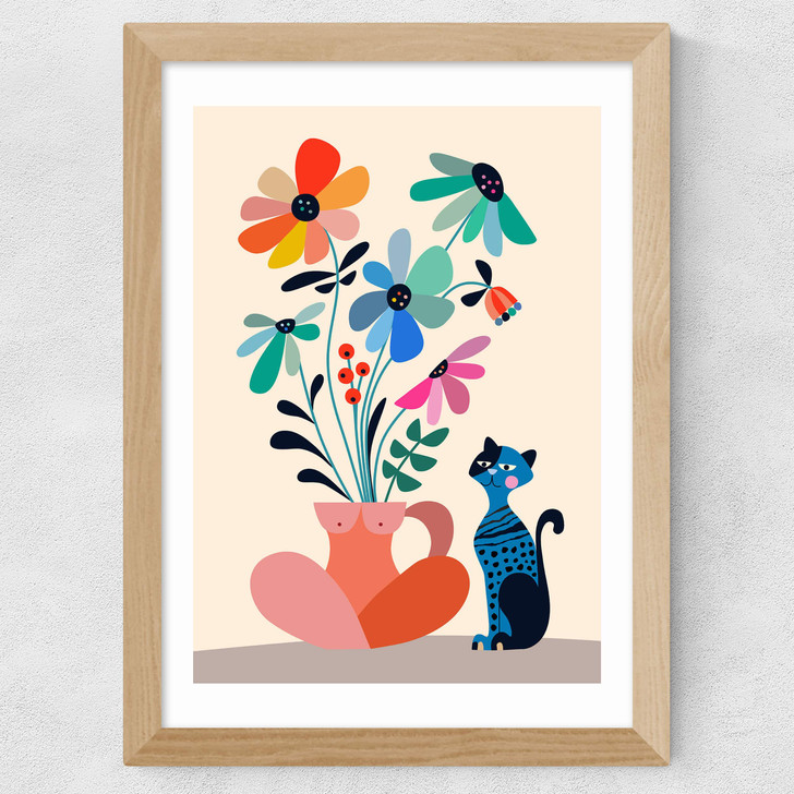 Cat and Daisy Wide Oak Frame
