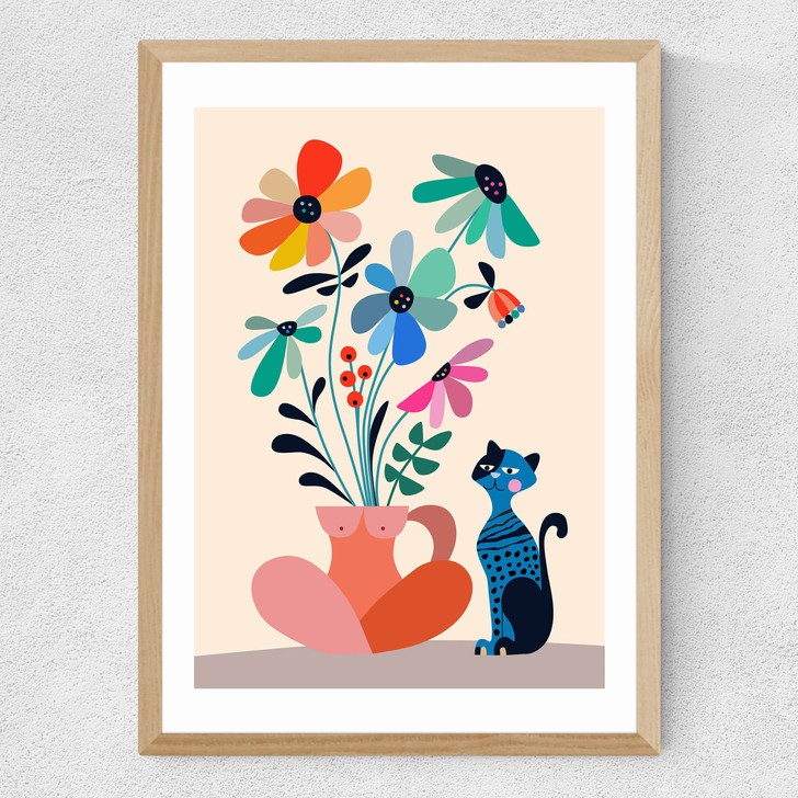 Cat and Daisy Medium Oak Frame