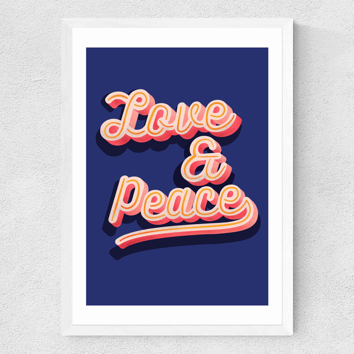 Love and Peace Medium White Frame