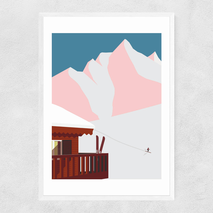 Chalet Print Narrow White Frame