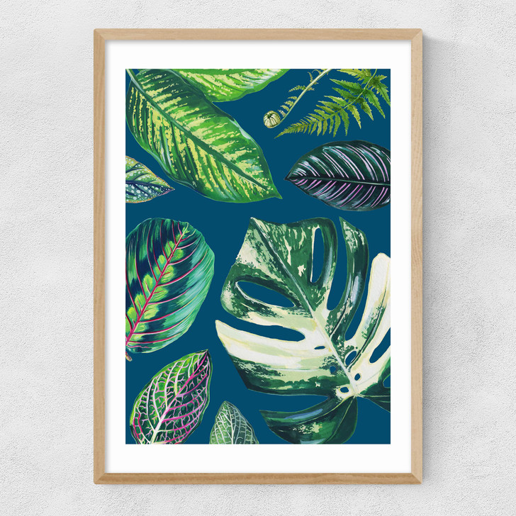 Navy Mixed Houseplant Narrow Oak Frame