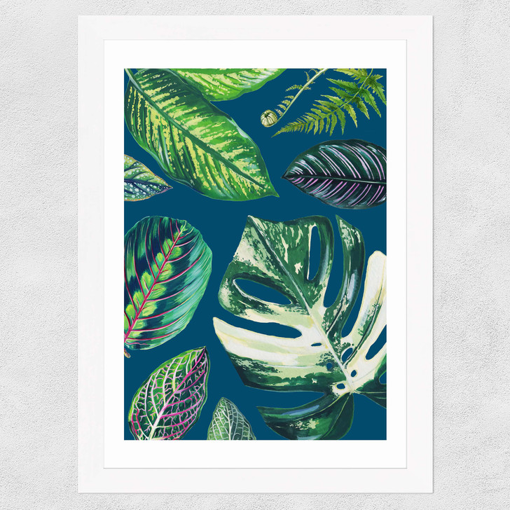 Navy Mixed Houseplant Wide White Frame