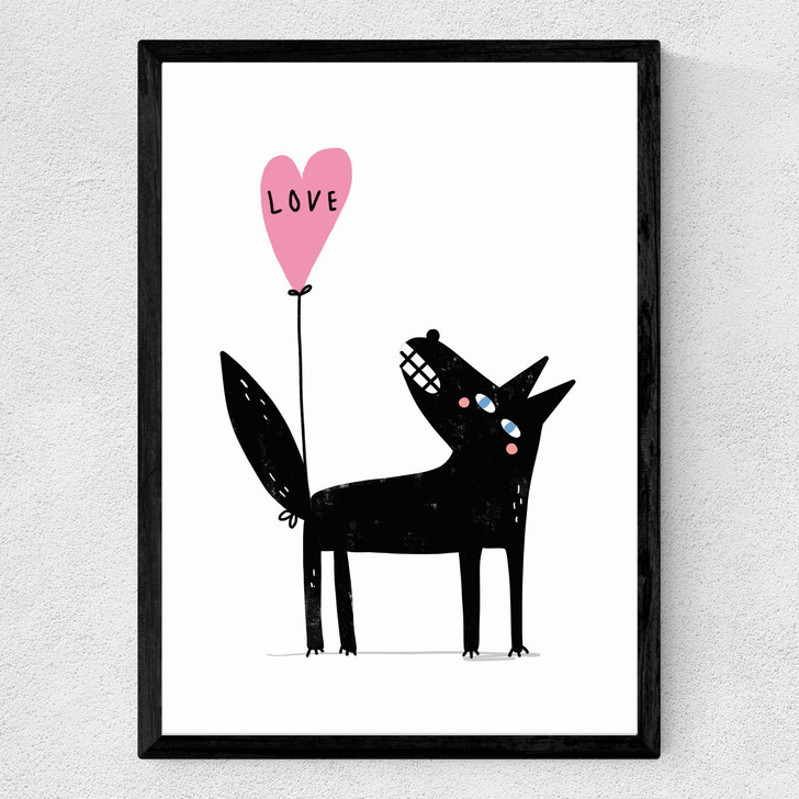 Wolf Balloon Love Medium Black Frame