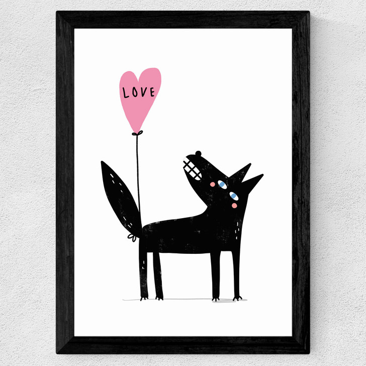 Wolf Balloon Love Wide Black Frame