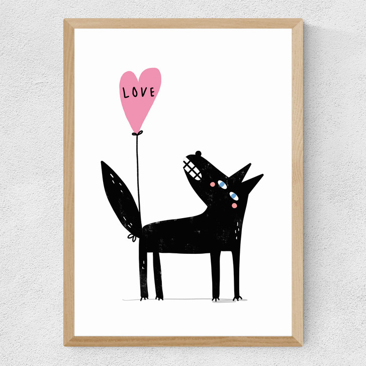 Wolf Balloon Love Medium Oak Frame